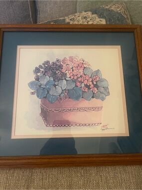 Vintage Framed Floral Watercolor Print by Peggy Abrams Cottage core Granny Core